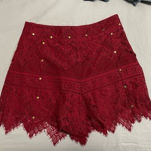 Red lace high waisted shorts